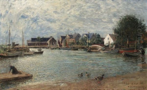 Harbour Scene From Raa Oil Painting by Alfred Wahlberg