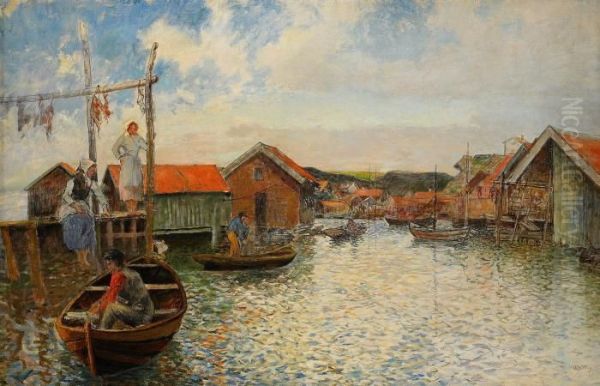 Sommarmotiv Fran Fiskelage Pa Vastkusten Oil Painting by Alfred Wahlberg