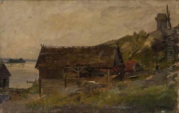 Landskap Med Sjobod Oil Painting by Alfred Wahlberg