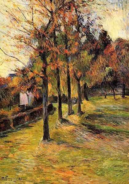 Tree Lined Road Rouen Oil Painting by Paul Gauguin