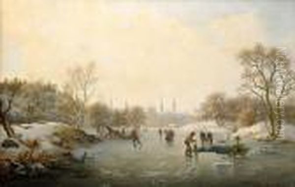 Isupptagning Vid Djurgarden -stockholm Oil Painting by Ernfried Wahlquist