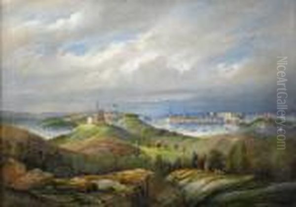 Stockholm Sett Fran Oster Oil Painting by Ernfried Wahlquist