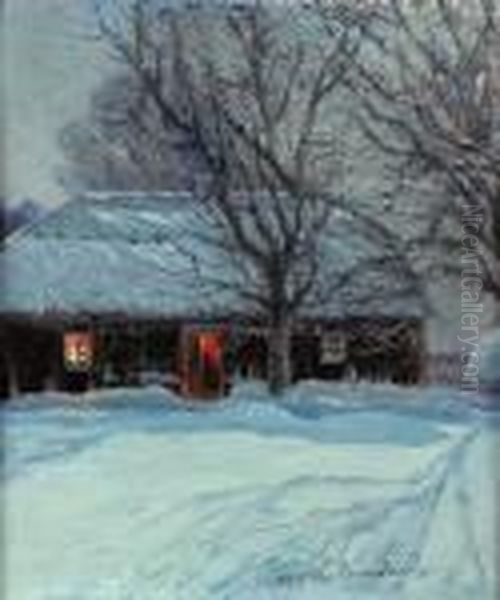 Vinter Pa Edeby Gard Oil Painting by Charlotte Wahlstrom