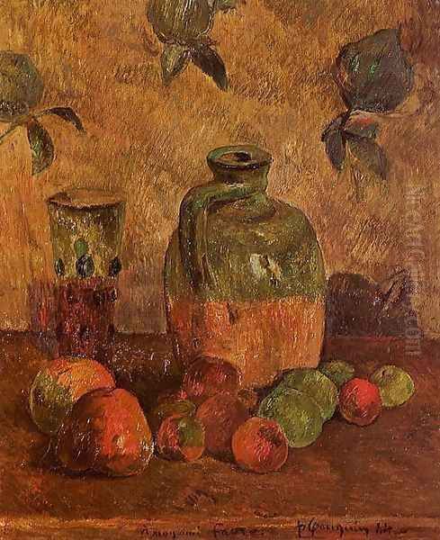 Apples Jug Iridescent Glass Oil Painting by Paul Gauguin