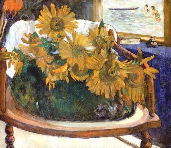 Still Life With Sunflowers On An Armchair Oil Painting by Paul Gauguin