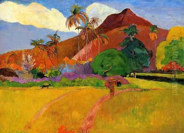 Mountains In Tahiti Oil Painting by Paul Gauguin