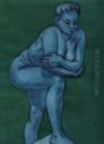 Blue Nude Oil Painting by Albert Wainwright