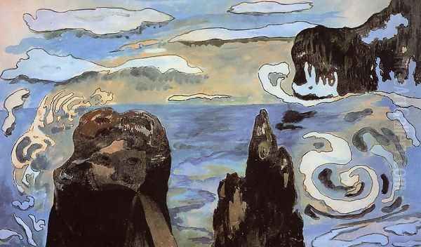 At The Black Rocks Aka Rocks By The Sea Oil Painting by Paul Gauguin