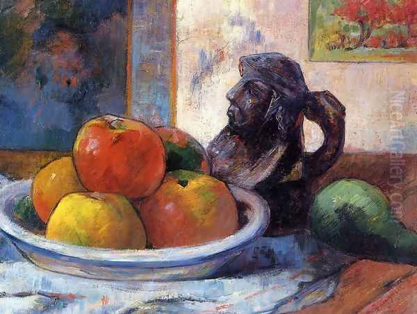 Still Life With Apples Pear And Ceramic Portrait Jug Oil Painting by Paul Gauguin