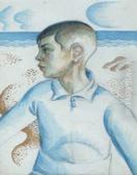 Boy In Blue - Robin Hood's Bay Oil Painting by Albert Wainwright