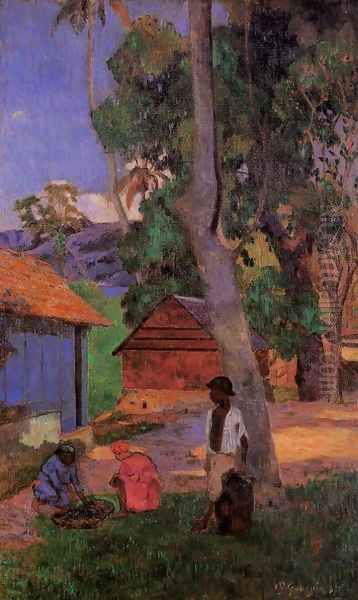 Around The Huts Oil Painting by Paul Gauguin