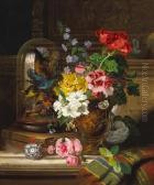 A Still Life With Pelargoniums Oil Painting by John Wainwright