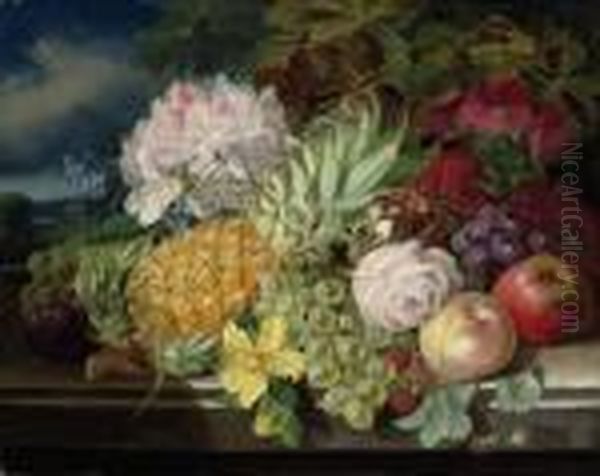 Still Life With Fruit And Flowers Oil Painting by John Wainwright