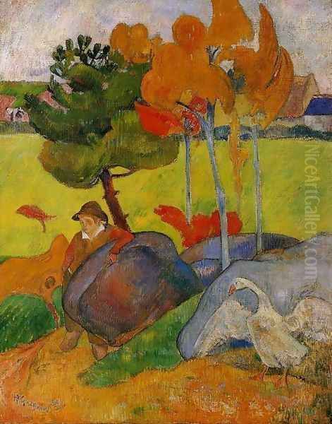 Breton Boy In A Landscape Oil Painting by Paul Gauguin