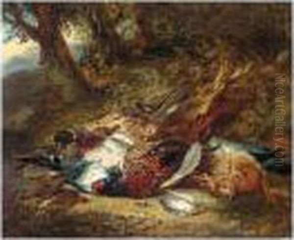 Still Life Of Dead Game; Still Life Of Vegetables And Dead Game Oil Painting by John Wainwright