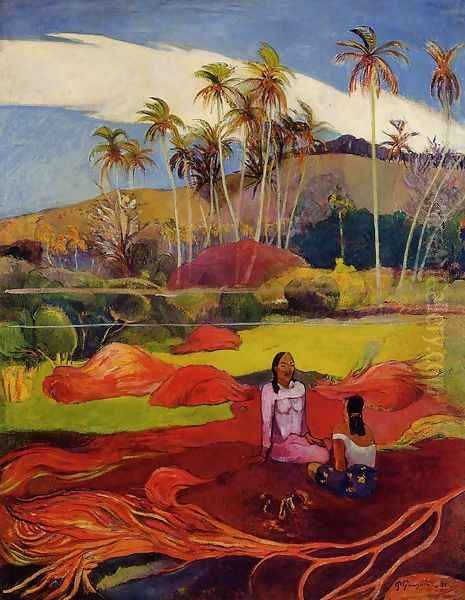 Tahitian Women Under The Palms Oil Painting by Paul Gauguin