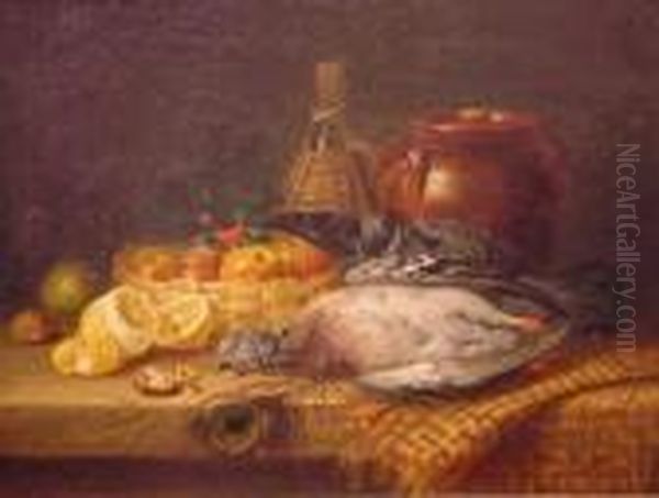 Still Life With Walnuts, Wine, Fruit And Dead Game Oil Painting by John Wainwright