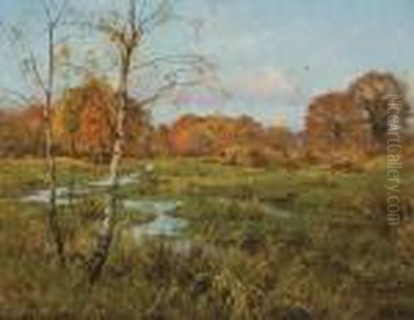 Winding Creek In Autumn Oil Painting by Edward Wilkins Waite