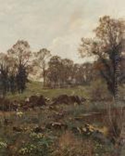 Figures Resting Beside A Pond Oil Painting by Edward Wilkins Waite