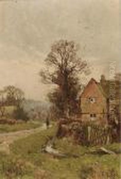 A Figure On A Country Lane Oil Painting by Edward Wilkins Waite