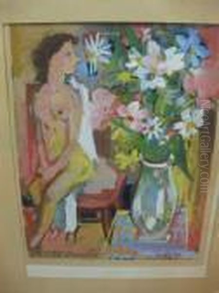 Nu Au Bouquet Oil Painting by Charles Walch