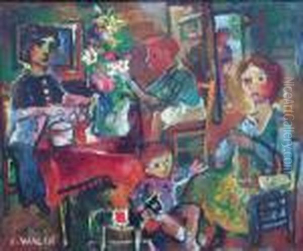 Famille Dans Un Interieur Oil Painting by Charles Walch