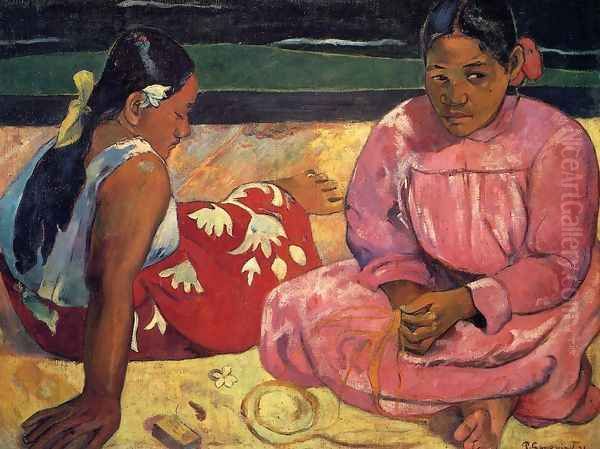 Two Women On The Beach Oil Painting by Paul Gauguin