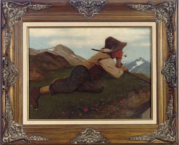 Boy In The Alps Oil Painting by Thomas Walch