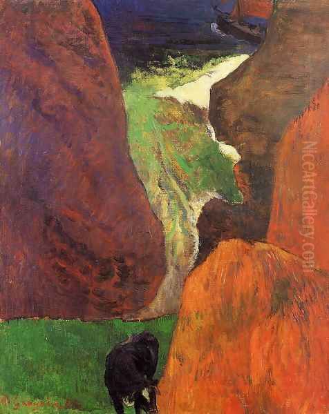 Seascape With Cow On The Edge Of A Cliff Oil Painting by Paul Gauguin