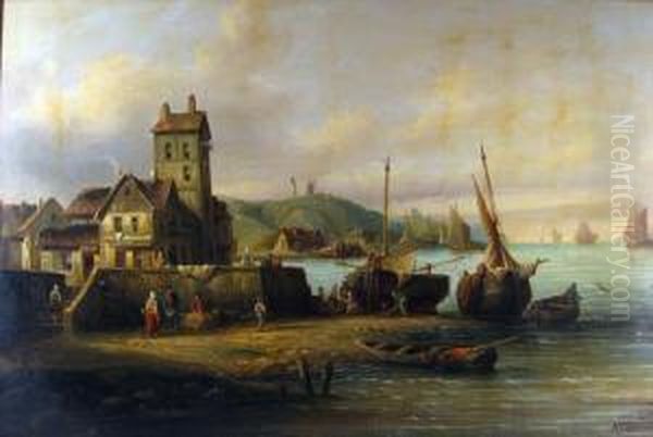 Harbor Landscape Oil Painting by Antonie Waldorp