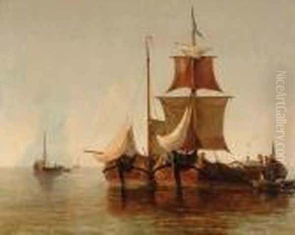 Boats Lie At Anchor Oil Painting by Antonie Waldorp