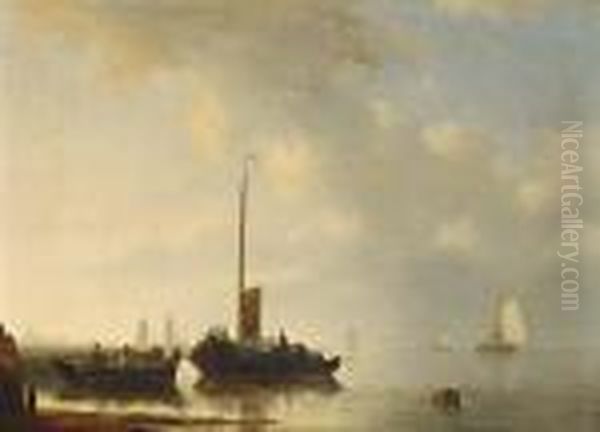 Sailing Vessels Off The Dutch Coast Oil Painting by Antonie Waldorp