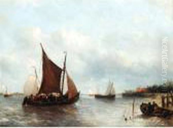 Dutch Fishermen Off The Coast Oil Painting by Antonie Waldorp