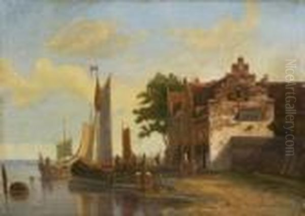 Hollandischer
 Fischerhafen. Oil Painting by Antonie Waldorp