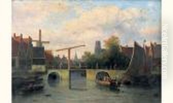 Canal A Amsterdam Oil Painting by Antonie Waldorp