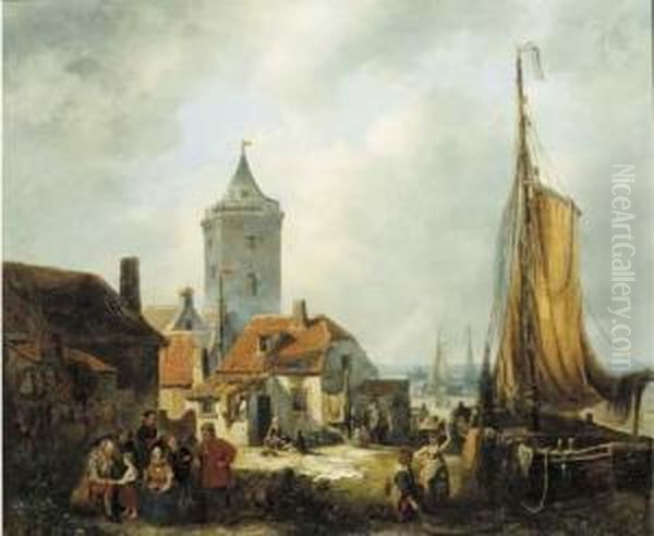 Daily Activities In A Fisher Village Oil Painting by Antonie Waldorp