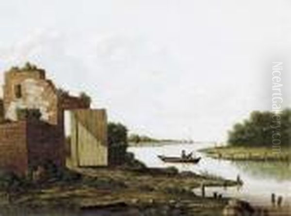 A Ruin By A River Oil Painting by Antonie Waldorp