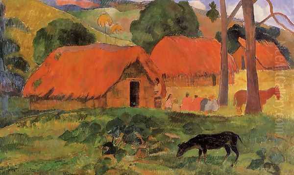 Three Huts Tahiti Oil Painting by Paul Gauguin