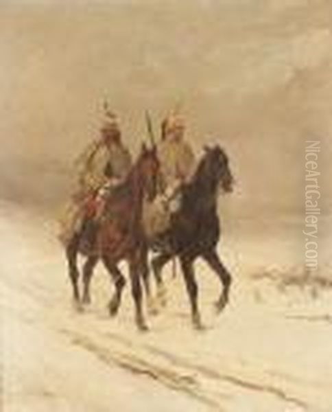 French Dragoons In The Snow Oil Painting by James Alexander Walker