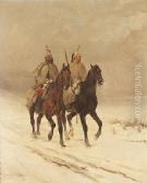 French Dragoons In The Snow Oil Painting by James Alexander Walker