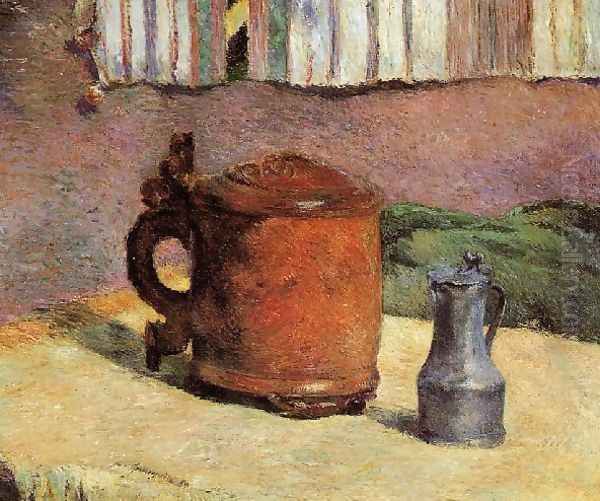 Still Clay Jug And Iron Mug Oil Painting by Paul Gauguin