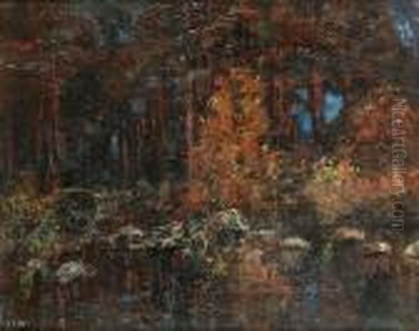 Woodland Scene With Pond Oil Painting by John Crampton Walker