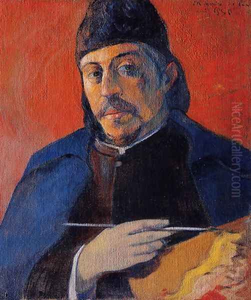 Self Portrait With Palette Oil Painting by Paul Gauguin