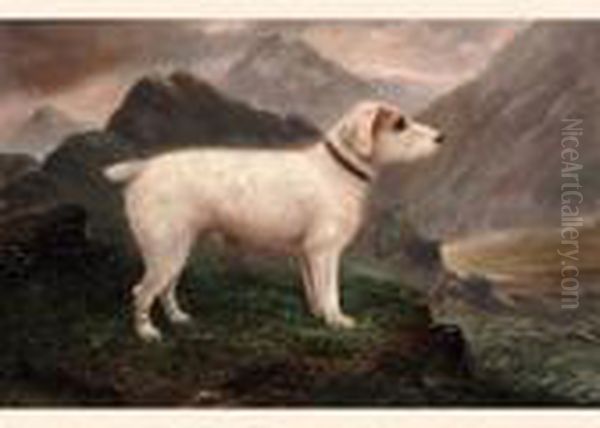 A Terrier In A Highland Landscape Oil Painting by John Crampton Walker