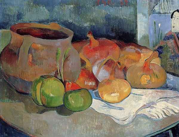 Still Life With Onions Beetroot And A Japanese Print Oil Painting by Paul Gauguin