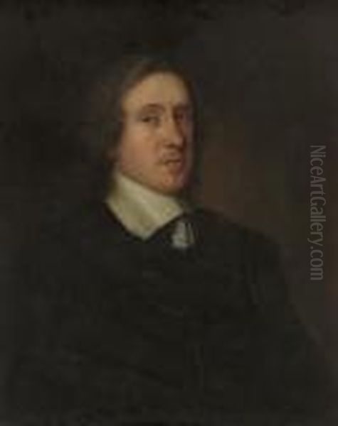 Portrait Of Sir Harry Vane (the Younger), Bust Length, In A Black Coat And White Shirt Oil Painting by Robert Walker