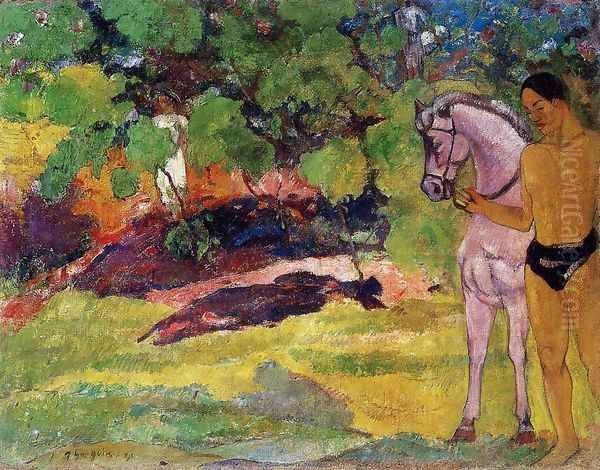 In The Vanilla Grove Man And Horse Aka The Rendezvous Oil Painting by Paul Gauguin