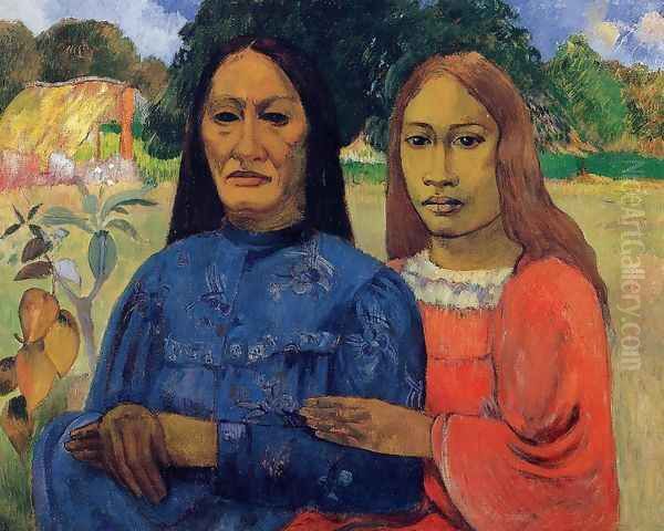 Two Women Aka Mother And Daughter Oil Painting by Paul Gauguin