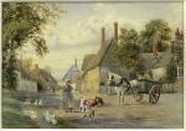 The Old Village Oil Painting by Robert Hollands Walker