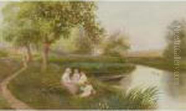 The Summer Picnic On The Avon Oil Painting by Robert Hollands Walker